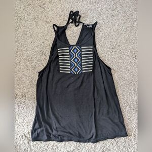 Market & Spruce Black Tank Top with Blue Geometric Design